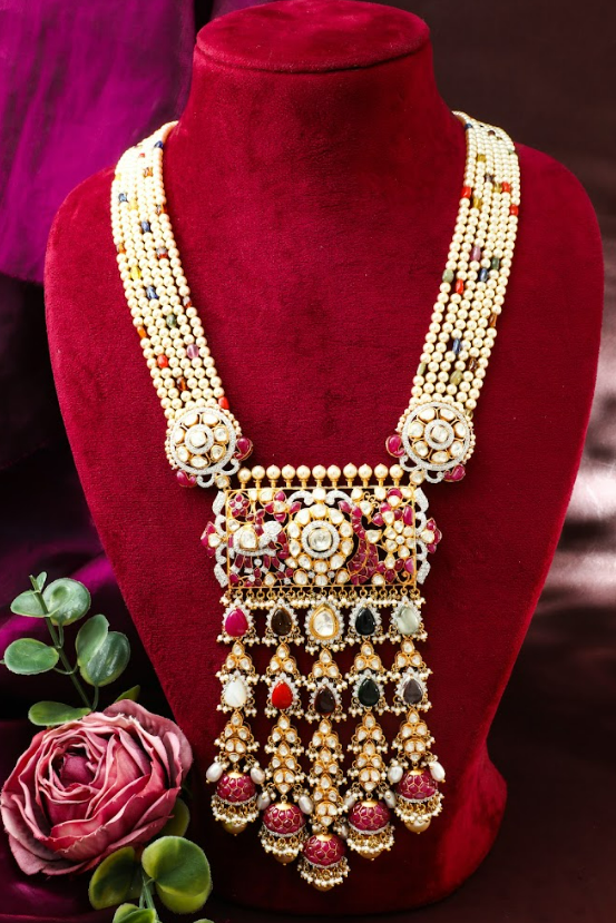 NAVRATNA LONG RAJWADI NECKLACE