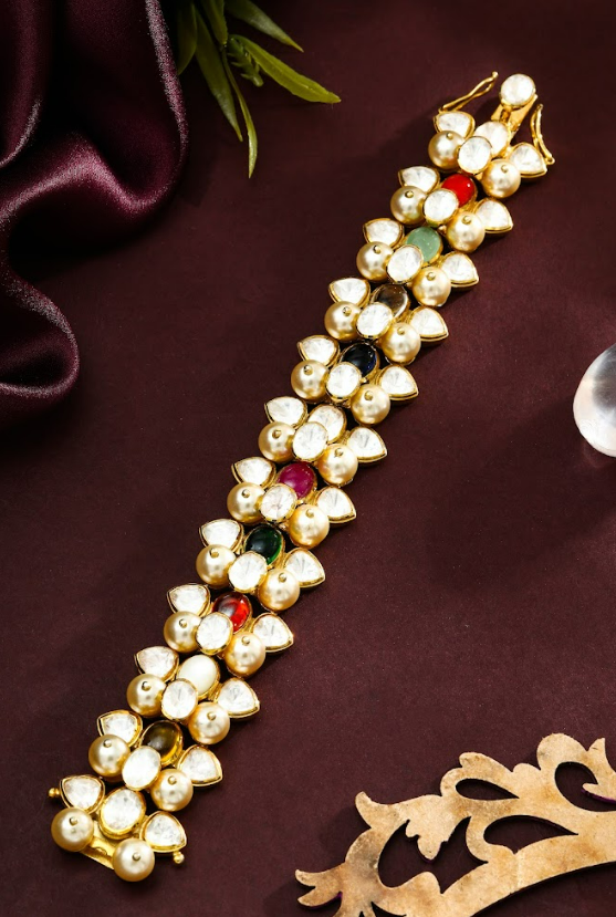 NAVRATNA PEARL WITH MOISSANITE BRACELET